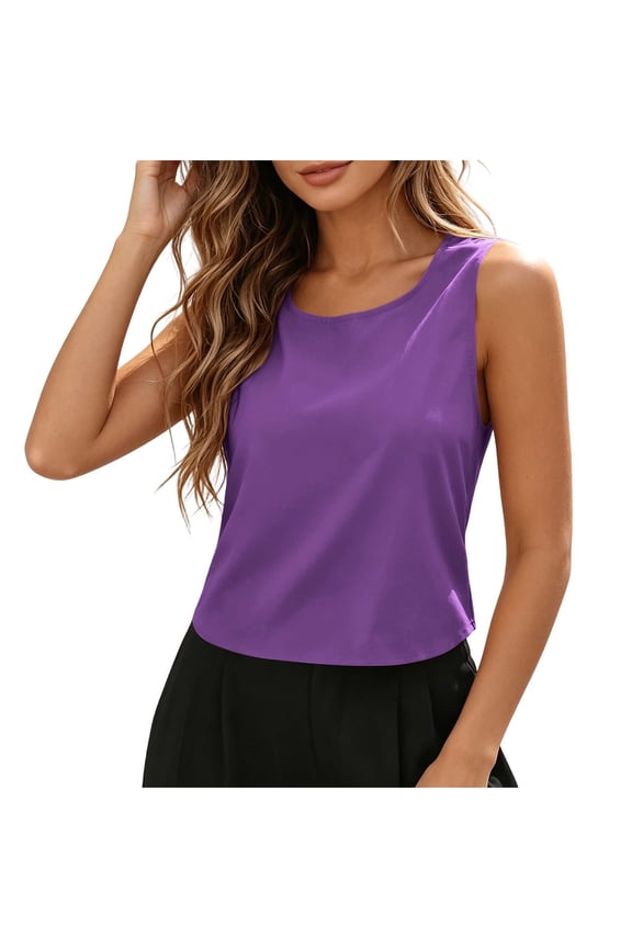 Women's Elegant Bow Back Tank, Sleeveless Round Neck Open Back Blouse, Chic Casual Party Top for Women Purple XXL(XXL)