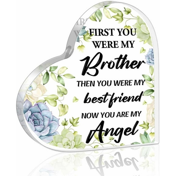 Loss of Brother Decor Sympathy Heart Shaped Acrylic Plaque Decor for Loss of Brother, In Memory of Brother Funeral Remembrance Decor Ornament Sign, 4 x 4 Inch