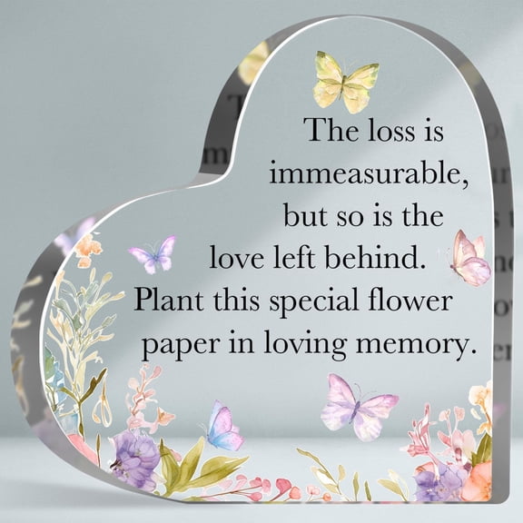 Loss of Loved One Acrylic Keepsake, Sympathy Gifts for Loss of Loved One, Color Floral Decoration Heart-shaped Acrylic Plaque Desk Decor, Acrylic Paperweight Remembrance Gifts