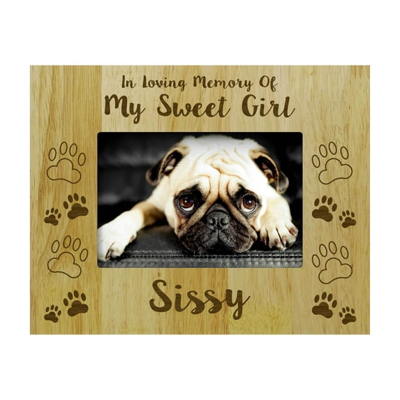 Loss Of A Pet Gift - Personalized Wood Engraved Dog Memorial Picture Frame In Loving Memory Customizable Quote- 5 x 7 Inches Horizontal