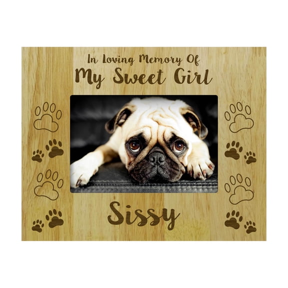 Loss Of A Pet Gift - Personalized Wood Engraved Dog Memorial Picture Frame In Loving Memory Customizable Quote- 5 x 7 Inches Vertical