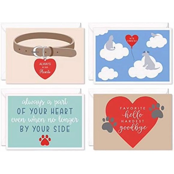 Loss of Pet Sympathy Cards for Dogs, Cats, and All Pets. Set of 8 Note Sheets and Mailers. Thick Greeting Pages and Envelopes, Bereavement Slips, Dog Memorial Card, and Grief Papers