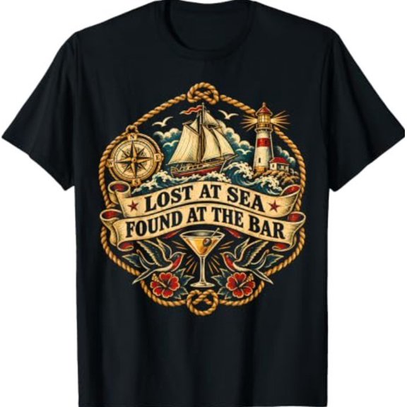 Lost At Sea Found At Bar Funny Drinking Meme T-Shirt1