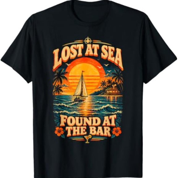 Lost At Sea Found At Bar Funny Drinking Meme T-Shirt