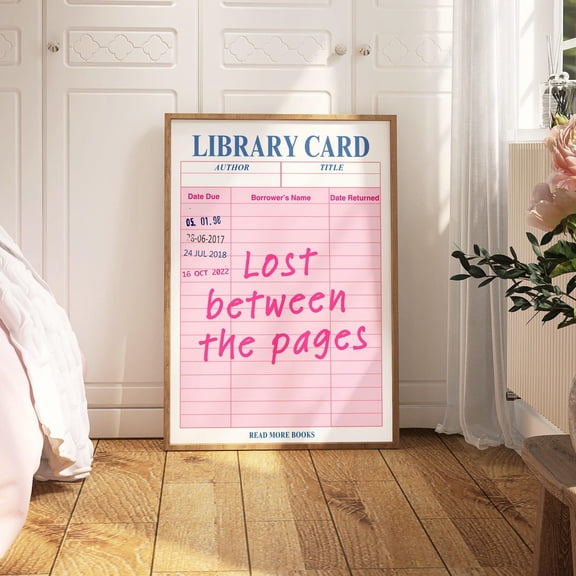 Lost Between The Pages Library Card Wall Art, Unframed Paper Print Size 8x12