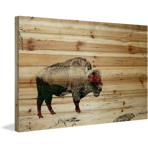 "Lost Buffalo" Painting Print on Natural Pine Wood