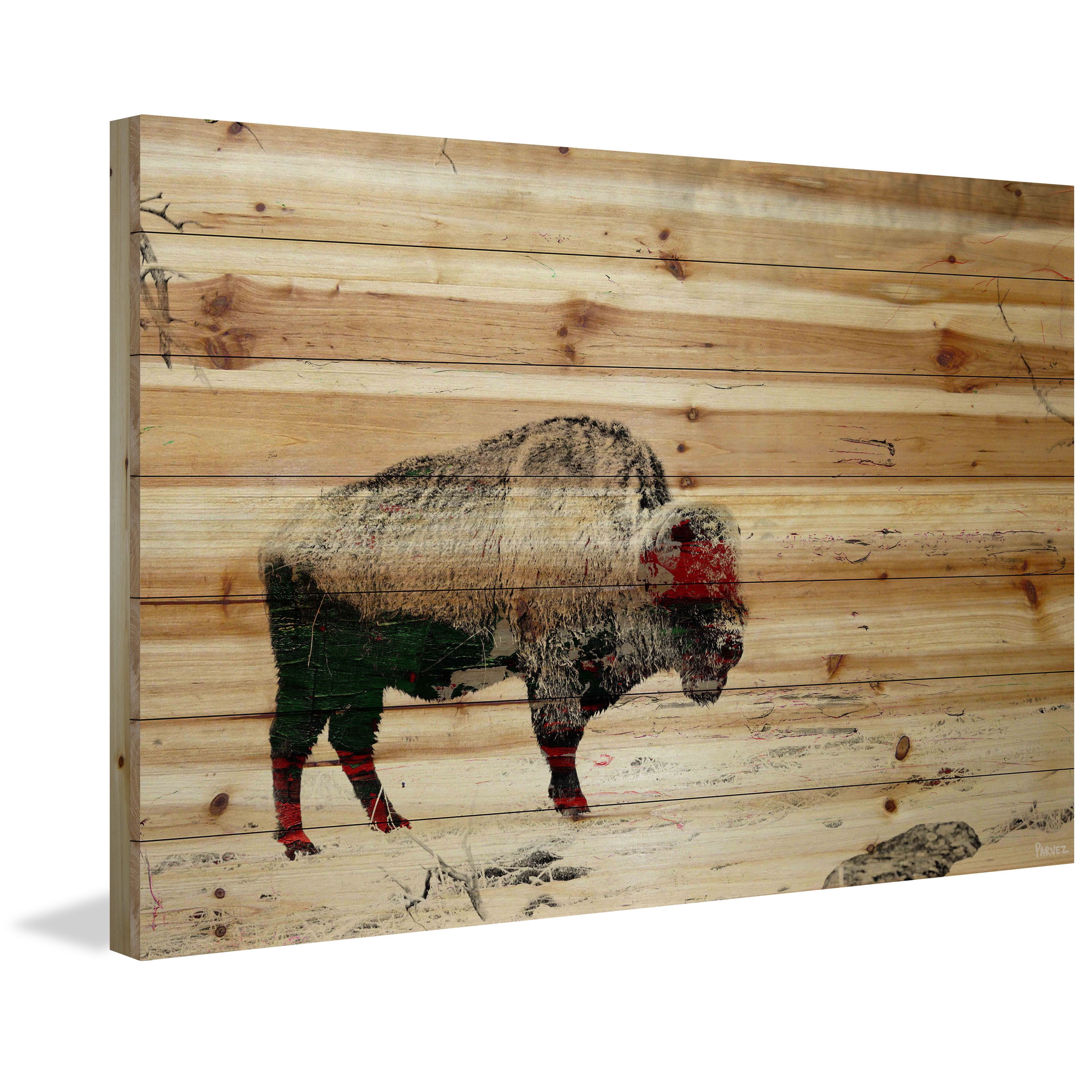 "Lost Buffalo" Painting Print on Natural Pine Wood