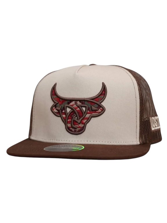 Unisex Frontier Flat Bill Tan & Brown Mesh Back Snapback Patch Cap Hat