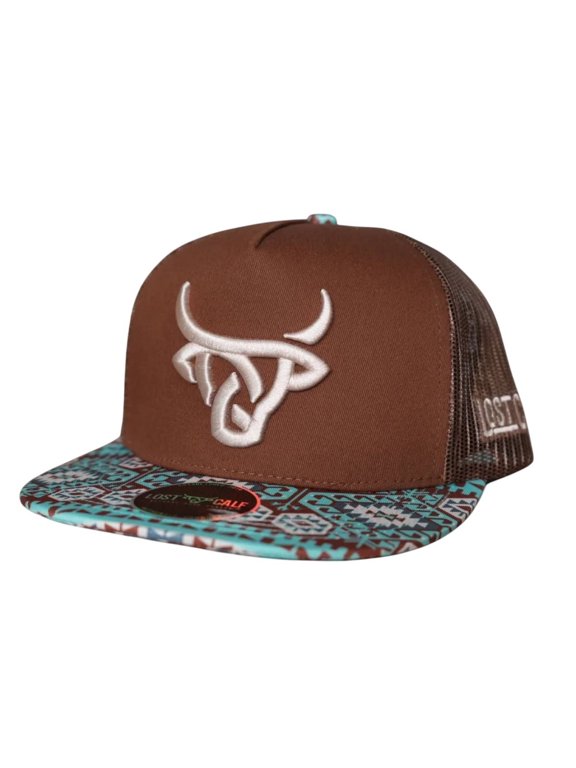 Unisex Hopi Flat Brown & Turquoise Mesh Back Snapback Patch Cap Hat