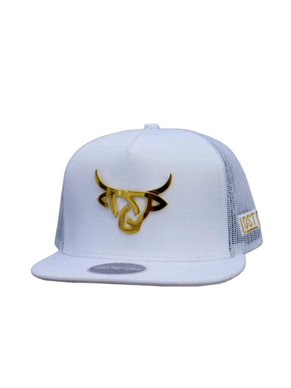 Unisex Iron Gold White Flat Mesh Back Snapback Patch Cap Hat