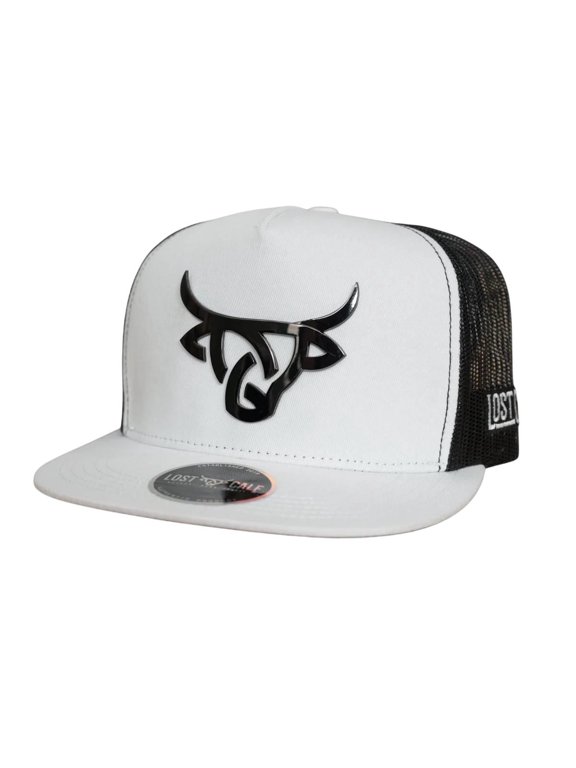 Unisex Iron White & Black Mesh Back Snapback Patch Cap Hat