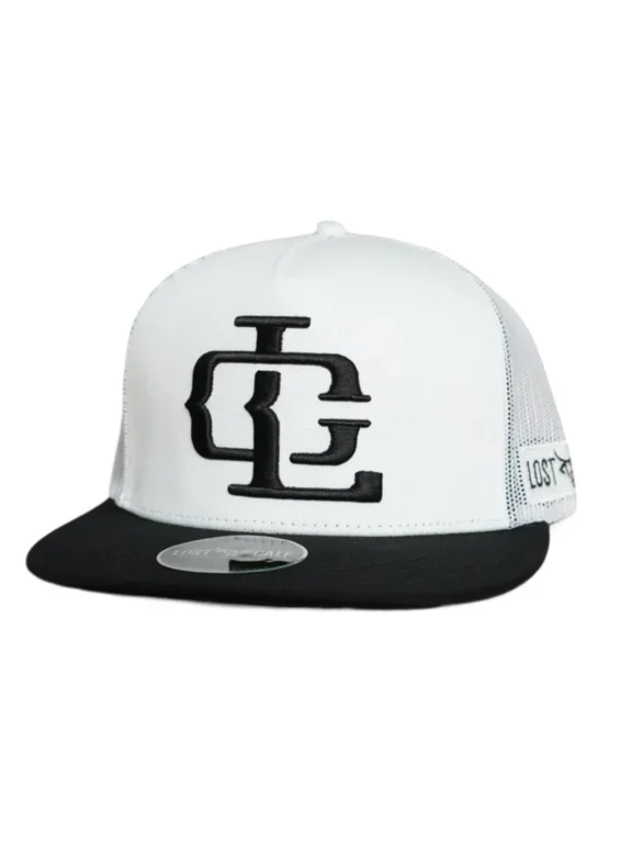 Unisex LC Logo Flat Black & White Mesh Back Snapback Patch Cap Hat