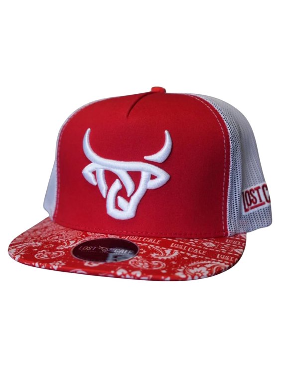 Unisex Red Bandana Flat Mesh Back Snapback Patch Cap Hat