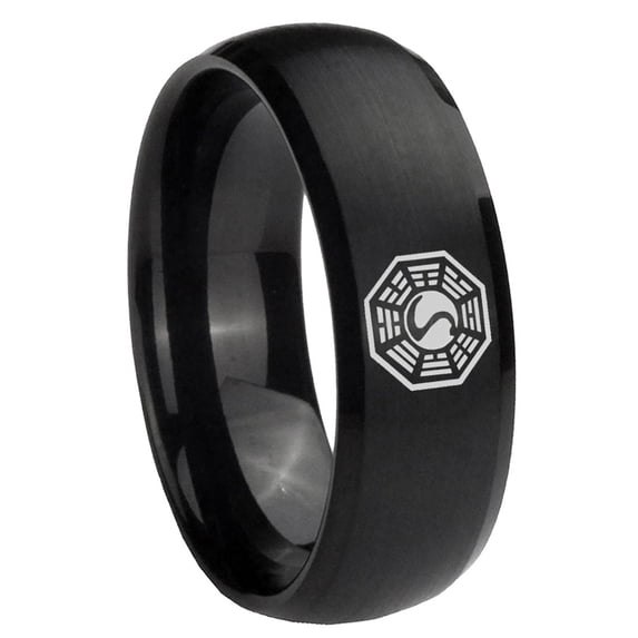 Lost Dharma 8MM Dome Brush Black Polish Edge Tungsten Promised Ring