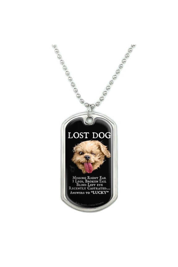 Lost Dog Missing Broken Blind Answers to Lucky Humor Funny Military Dog Tag Pendant Necklace with Chain