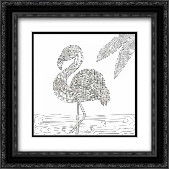 Lost Flamingo 2x Matted 20x20 Black Ornate Framed Art Print by Varacek, Pam