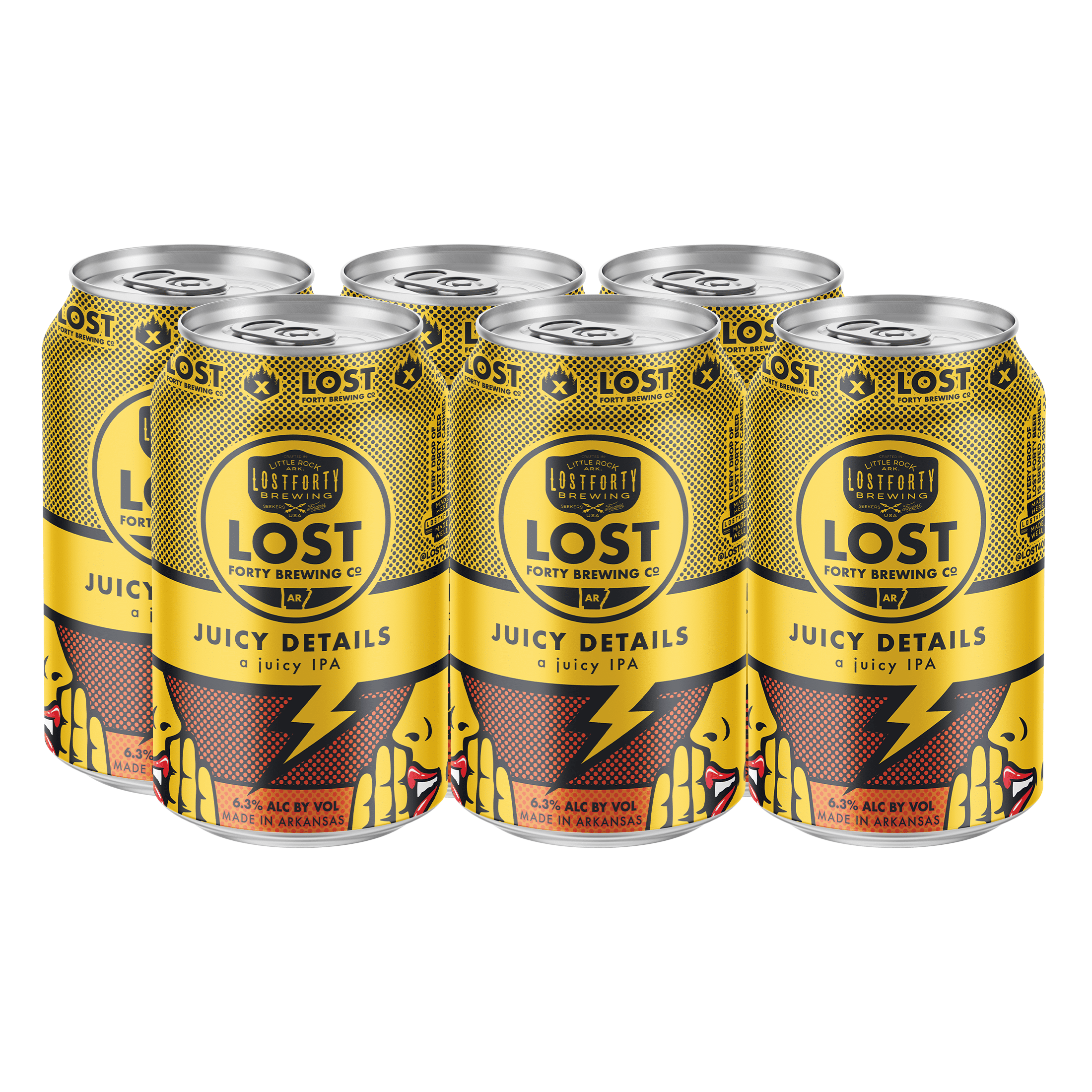 Lost Forty Brewing Juicy Details India Pale Ale Craft Beer, 12 fl oz 6 Pack Cans, 6.3% ABV