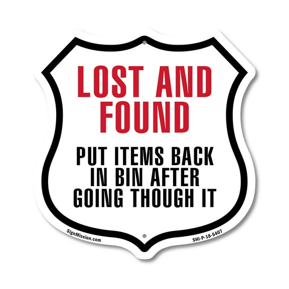 Lost and Found Put Items Back In Bin After Going Through It (2 Pack) 12 inch X 12 inch Shield-Shaped Rust-Free Aluminum Metal Signs Weather Resistant Made in the USA