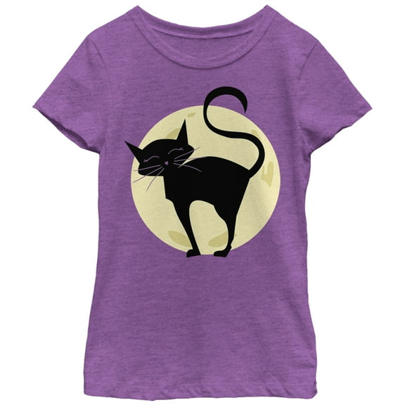 Girl's Lost Gods Halloween Cute Cat in Moon  Graphic T-Shirt