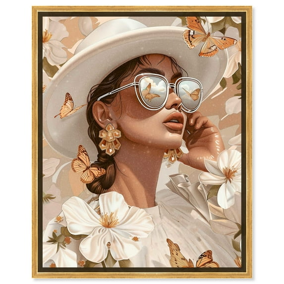 Lost In Beautiful Butterflies Canvas Glam Feminine Wall Art by Art Remedy, Gold Frame, 30" x 36"