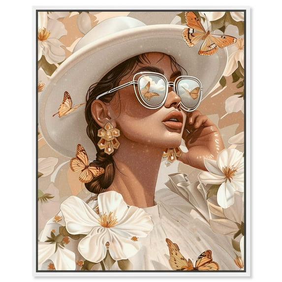 Lost In Beautiful Butterflies Canvas Glam Feminine Wall Art by Art Remedy, White Frame, 20" x 24"