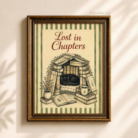 Lost In Chapters Cat Wall Art Print