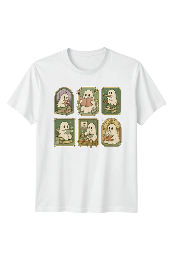 Lost In Chapters Ghost Reading Hobbies Mens Womens Graphic Tee Shirt All Size S-5XL