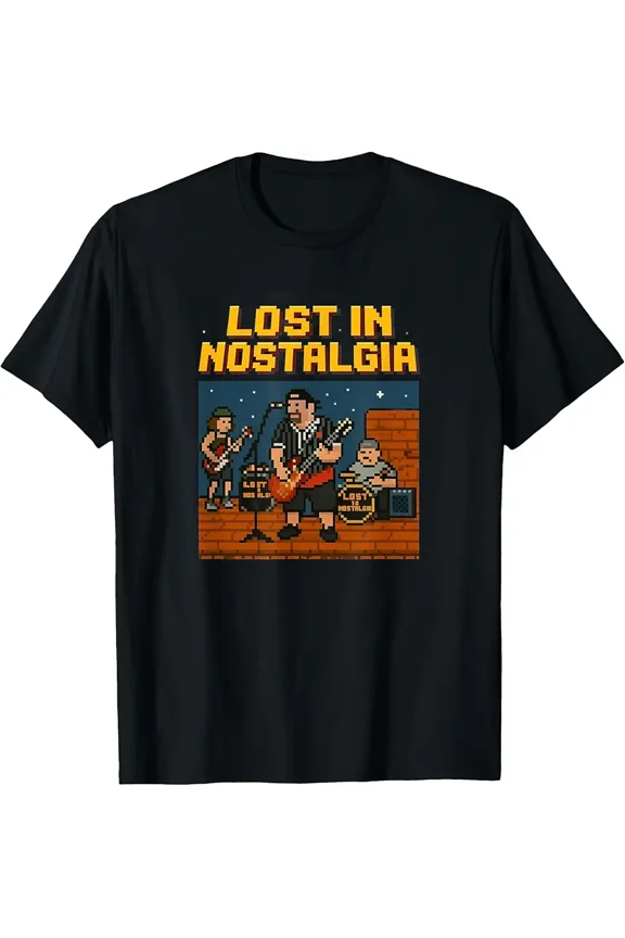 Lost In Nostalgia 8 Bit Band Logo Retro Gaming Classic T-Shirt Z11485, for Men & Women, up to Size 5XL