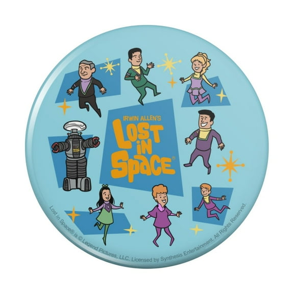 Lost In Space Cartoon Crew Floating Retro Style Kitchen Refrigerator Locker Button Magnet