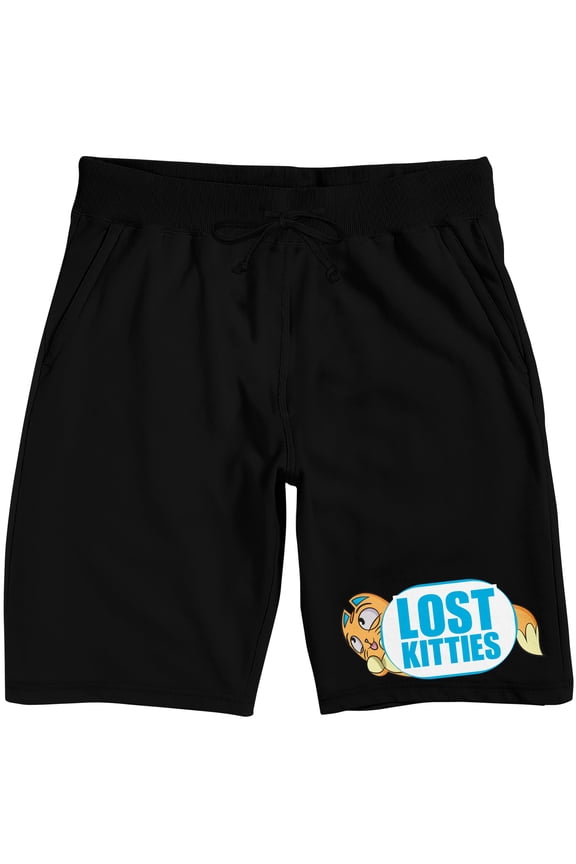 Lost Kitties Logo Adult Black Sleep Pajama Shorts -Small