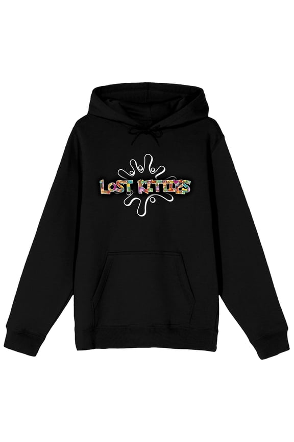 Lost Kitties Splash Logo Men's Black Graphic Hoodie-Large