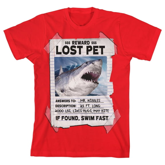 Lost Pet Shark Youth boys Red Graphic Tee-Medium