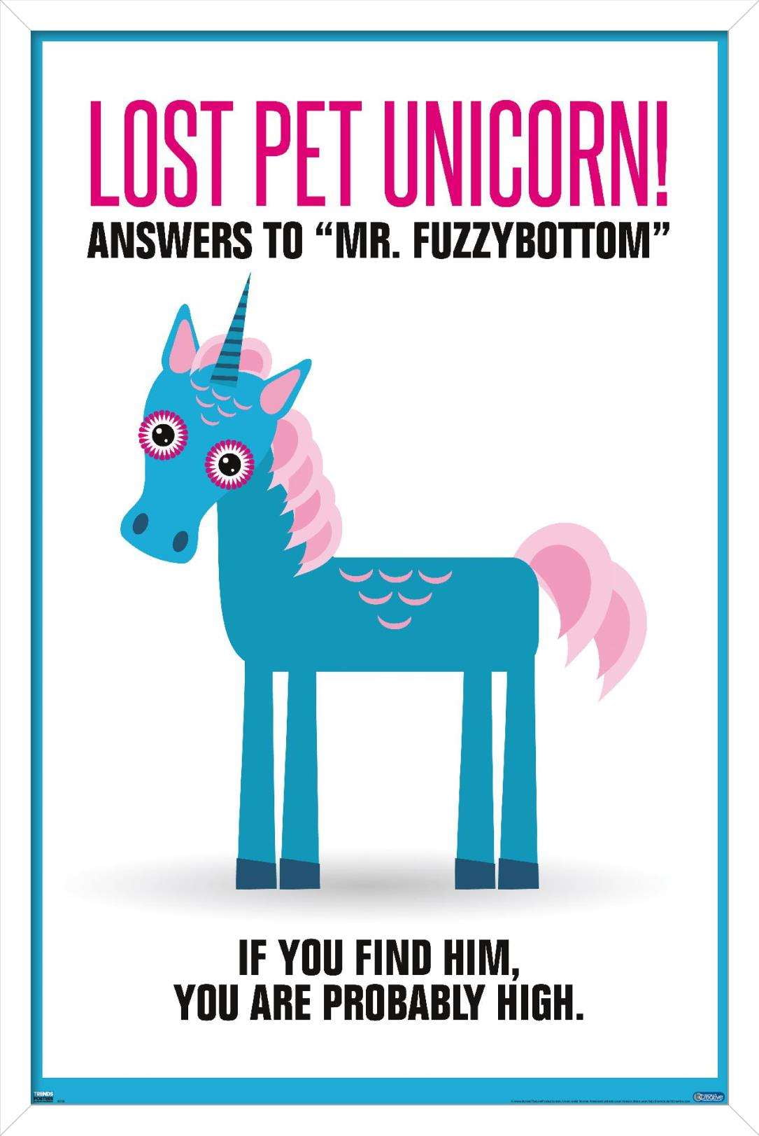 Lost Pet Unicorn Wall Poster, 14.725" x 22.375", Framed