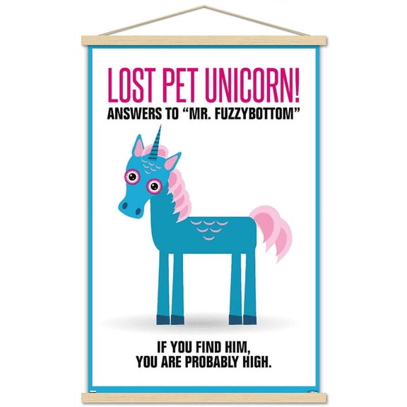 Lost Pet Unicorn Wall Poster with Wooden Magnetic Frame, 22.375" x 34"