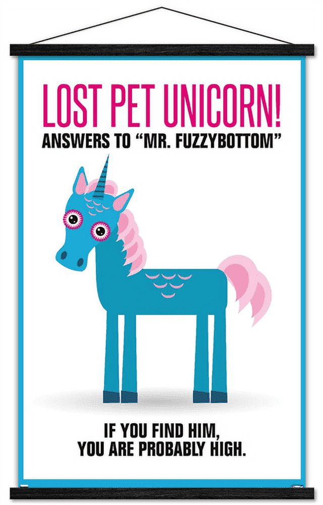Lost Pet Unicorn Wall Poster with Wooden Magnetic Frame, 22.375" x 34"