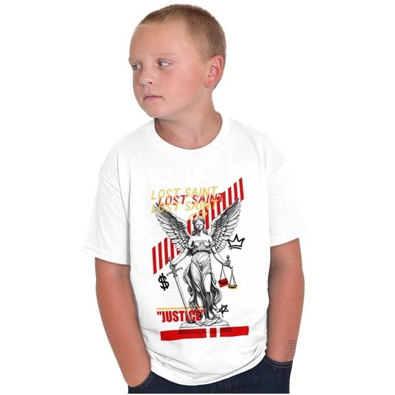 Lost Saint Justice Angel Statue Crewneck T Shirts Boy Girl Teen Brisco Brands L