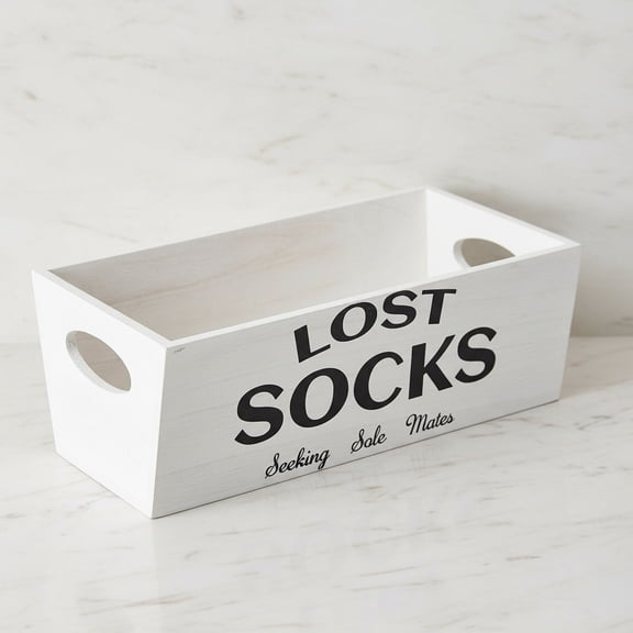Lost Socks Basket Sign Farmhouse Laundry Room Decor and Accessories Lost Socks Bin Hanging Wall Storage Organization for Laundry Room Storage (White)