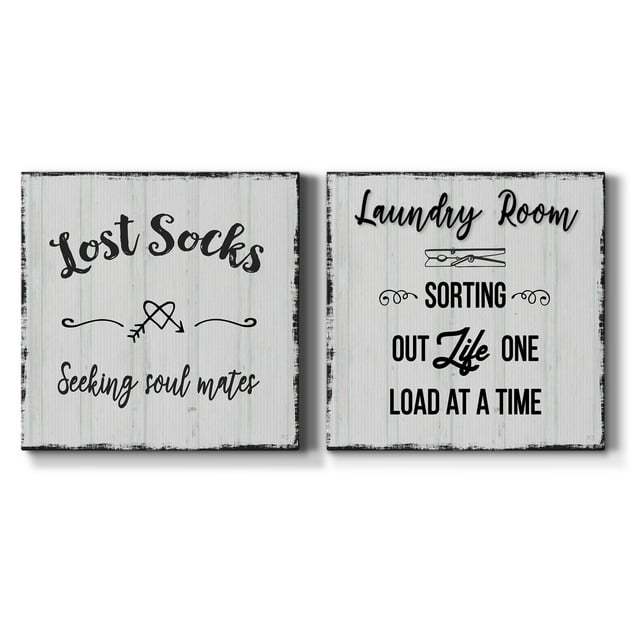 Lost Socks - Premium Gallery Wrapped Canvas - Ready to Hang Set of 2 - 16 x 16 Each