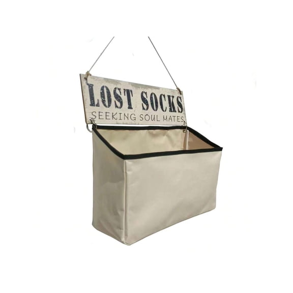 Lost Socks Seeking Sole Mate Canvas Bag for Laundry Room Organization, Missing Socks Storage Sorter and Wall Decor, Hanging Laundry Hamper and Folding Washing Basket, 1pc