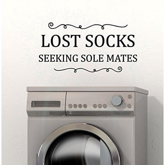 Lost Socks Seeking Sole Mates Vinyl Lettering Wall Decor Art Laundry Sticker Quote 23x12 -Inch Black