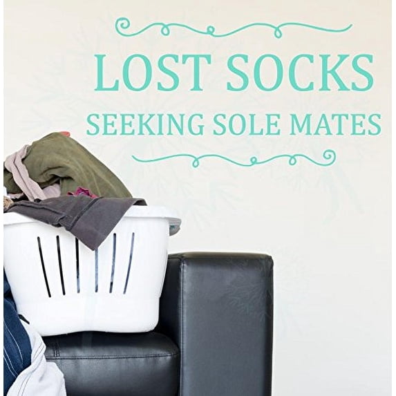 Lost Socks Seeking Sole Mates Vinyl Lettering Wall Decor Art Laundry Sticker Quote 23x12 -Inch Mint Green