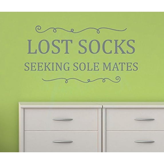 Lost Socks Seeking Sole Mates Vinyl Lettering Wall Decor Art Laundry Sticker Quote 23x12 -Inch Storm Gray