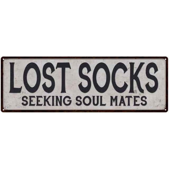 Lost Socks Vintage Look Reproduction Black on White 8x24 Metal Sign 106180023042