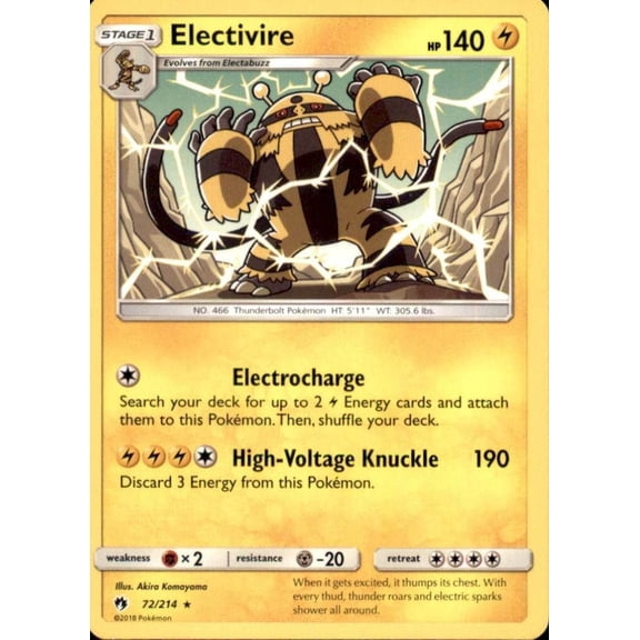Pokemon Electivire Lost Thunder Base Set 72/214 Rare Trading Card