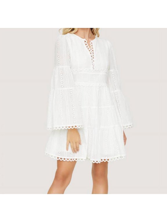 Lost + Wander Everlasting Love Long Sleeve Cotton Eyelet Dress, Size S