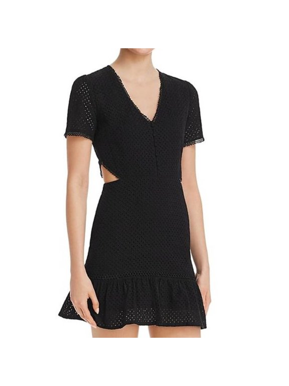 Lost + Wander Women's Brigitte Eyelet Cutout Flounce Mini Dress - Black - (Large)