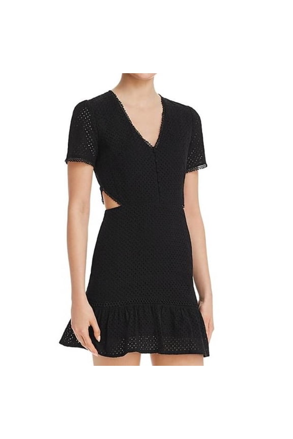 Lost + Wander Women's Brigitte Eyelet Cutout Flounce Mini Dress - Black - (Large)