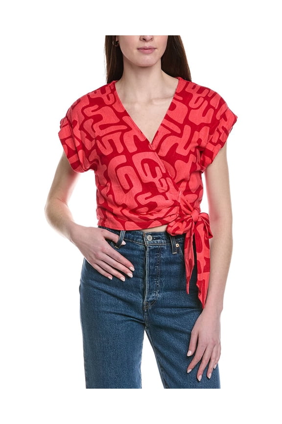 Lost + Wander womens Heat Wave Linen-Blend Top, m, Red