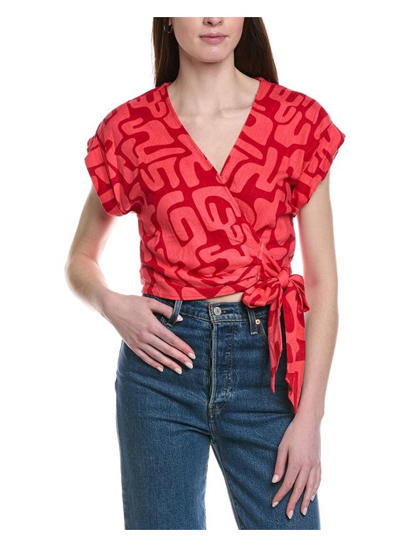 Lost + Wander womens Heat Wave Linen-Blend Top, xs, Red
