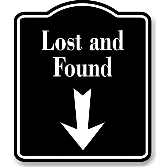 Lost and Found Down Arrow BLACK Aluminum Composite Sign, 8.5"x10"